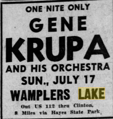 Wamplers Lake Pavilion - 15 Jul 1949 Gene Krupa At Allies (newer photo)